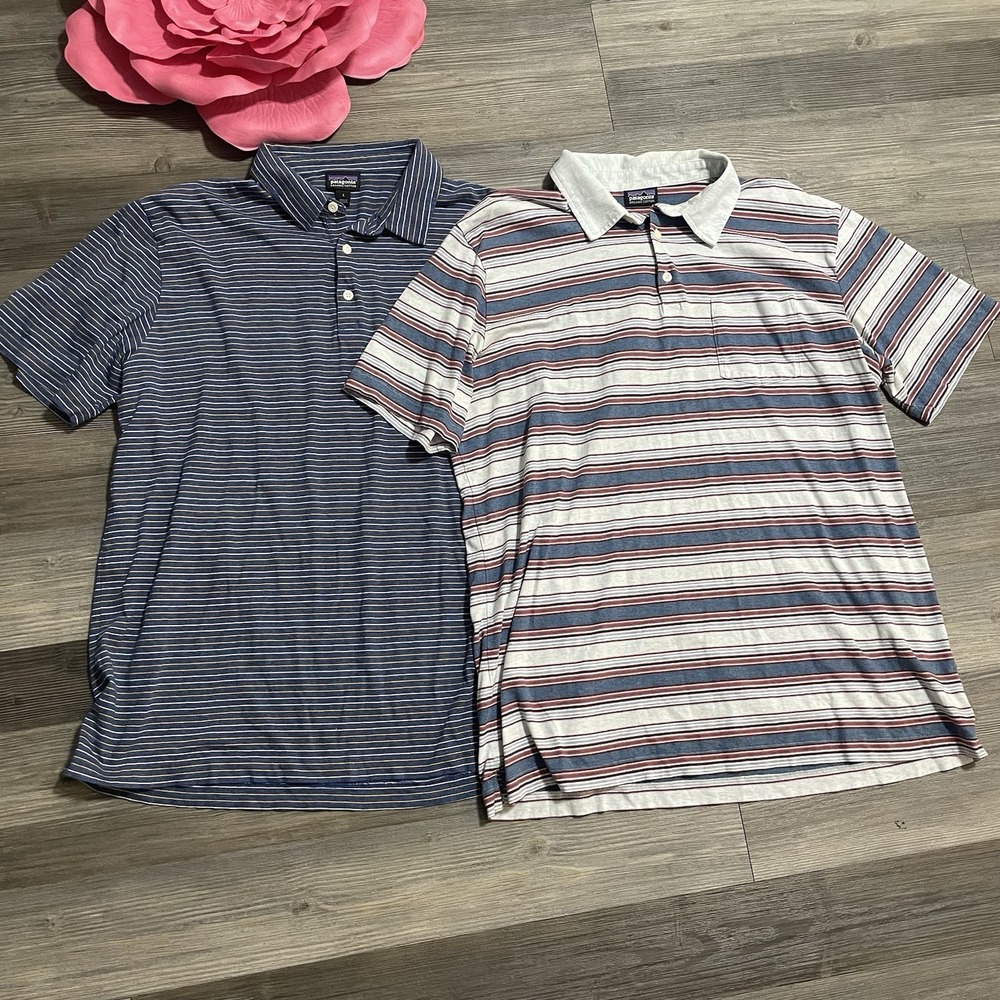 Patagonia Men's Polo Duo - Navy Blue & White with Multi Stripes
